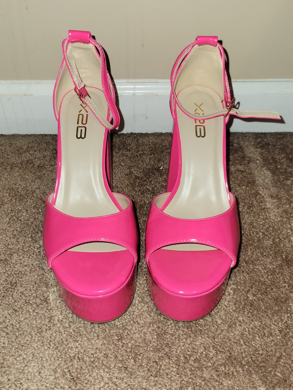 Hot Pink Platform Block Heel Sandals - Picture 3 of 4